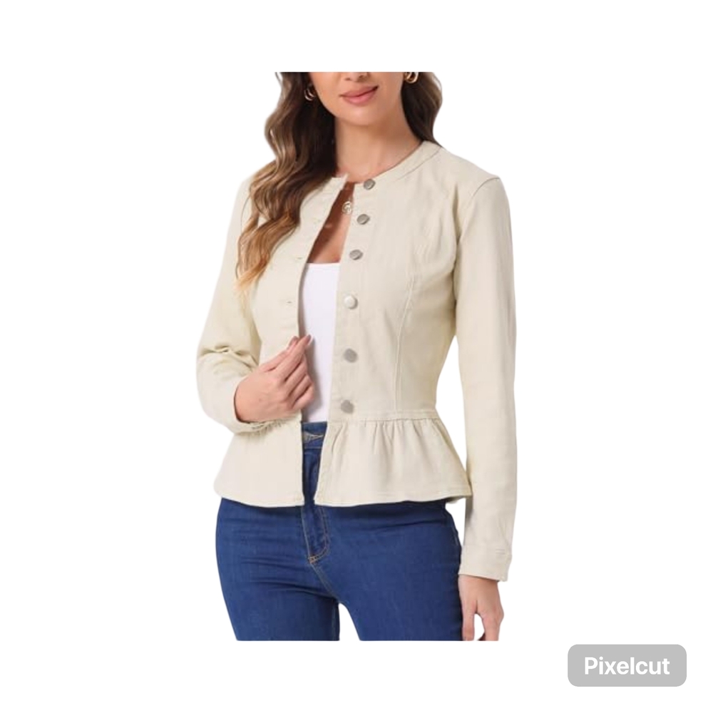 NWOT Size XS  Denim Peplum Cream Jean Jacket